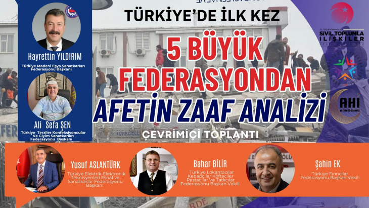 “Afet Sonrası Toplumsal Kalkınmanın Desteklenmesinde Esnaf ve Sanatkarlar Açısından Zaaf Analizi -1” Çevrim İçi Toplantısı